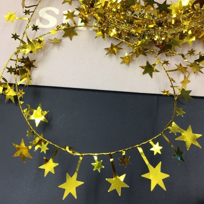 7.5m Christmas Gold Silver Stars Wire Garland Tinsel Rattan