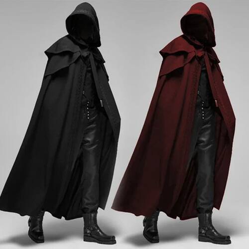 Medieval Vintage Hooded Loose Black Cloak Coats Windproof nc