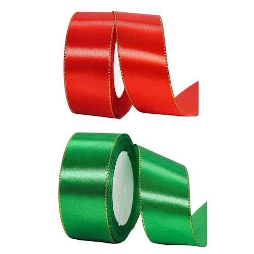 22m X 4cm Christmas Ribbons Golden Satin Ribbons with Gold E