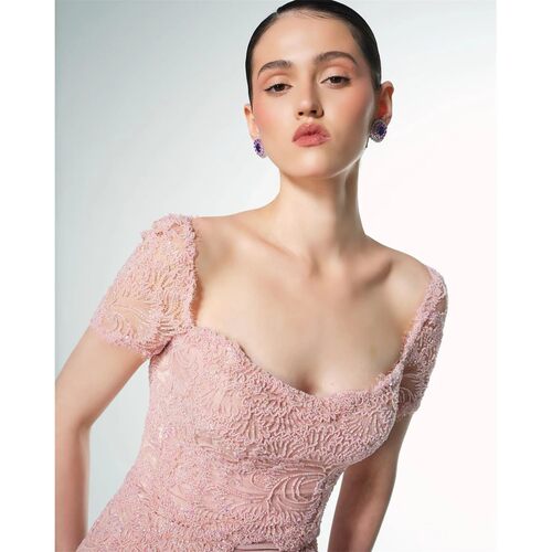 Customized High Quality Pink Evening Dresses Temperament Str