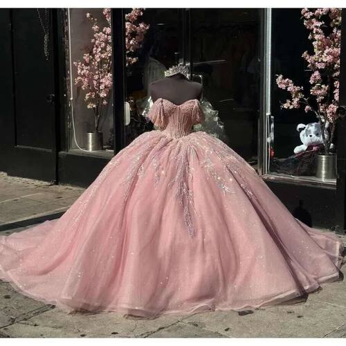 Sonhar Vestidos Glitter Party Dress Shiny 15 Quinceanera Dre