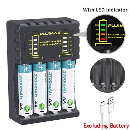 AA/AAA Battery Charger 4 Slots Intelligent LED Display Type