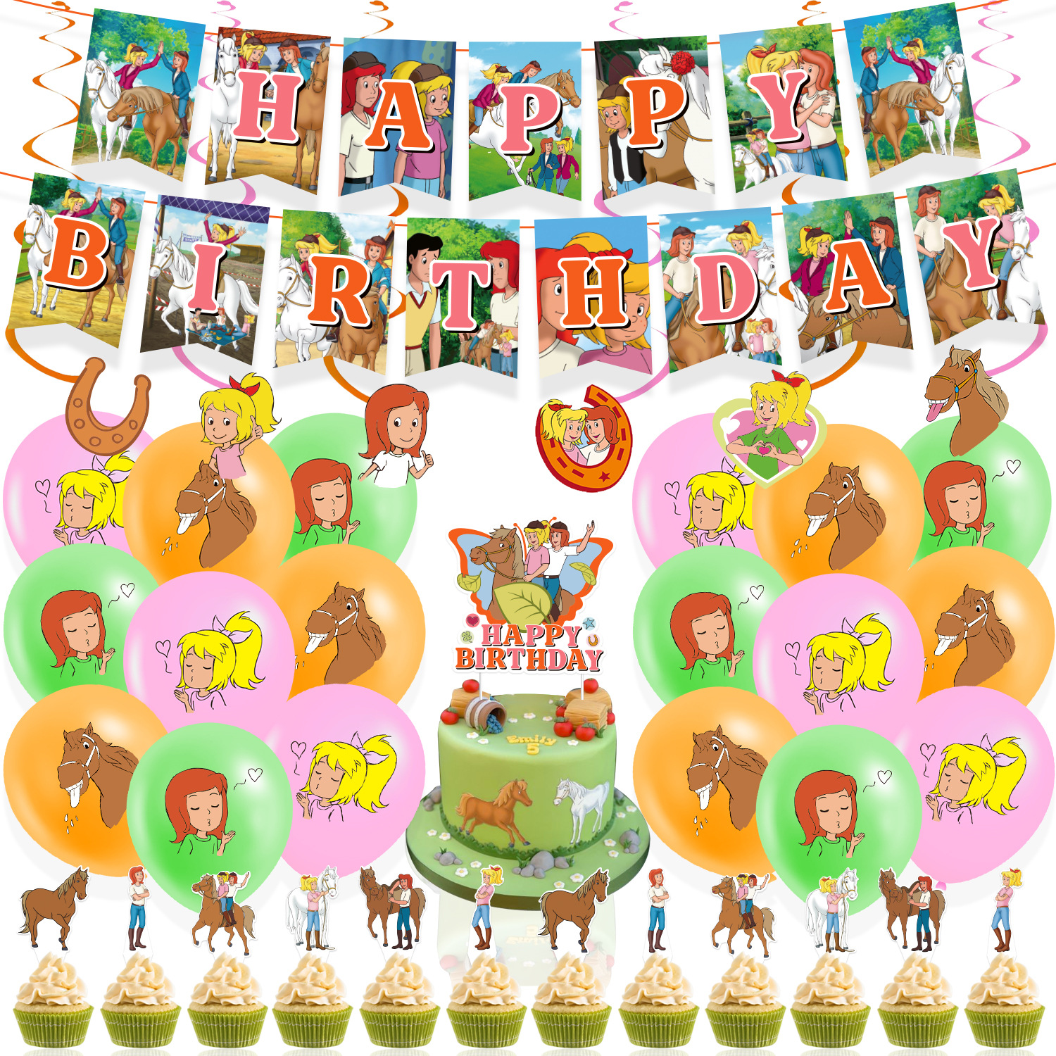 Bibi&Tina Birthday Party Decoration Balloon Banner Cake Topp