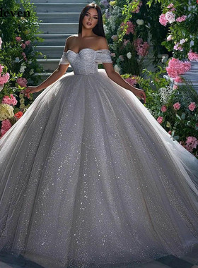 Smileven Princess Wedding Dress Ball Gowns Glitter Tulle Swe