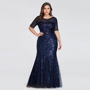 Dress Sequin Plus Evening Size Slim 2022 Mermaid Beaded Mesh