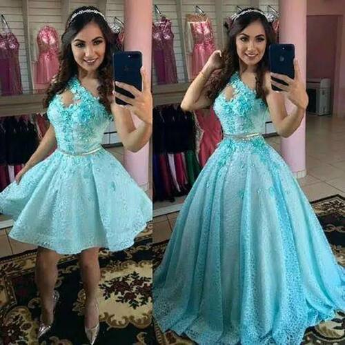 One Shoulder Lace Applique Quinceanera Dresses 2 in 1 Detach