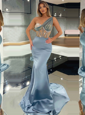 Yipeisha One-shoulder Formal Prom Dresses Luxury Arabic Merm