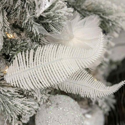 3pcs Glitter Feather Artificial Leaves Clip Xmas Tree Orname