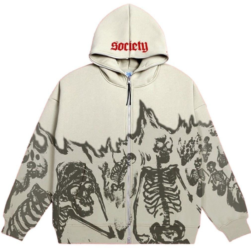 Men Anime Skull Hoodies Women Vintage Gothic Zip Up Long Sle