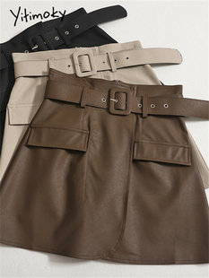 Korean Skirts Yitimoky 2023 for Women Fashion Leather High