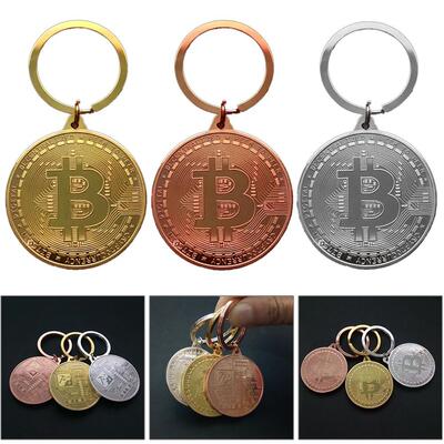 BTC Coin Key Chain Bitcoin Pendant Metal Keychain Gold Black