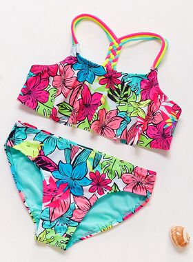 4-18Y Girls Swimwear Teenager Kids Bikini set Tropical flora