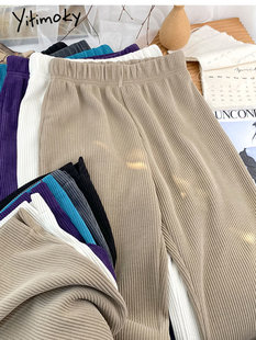 Yitimoky Corduroy Fleece Wide Leg Pants Women Elastic Waist