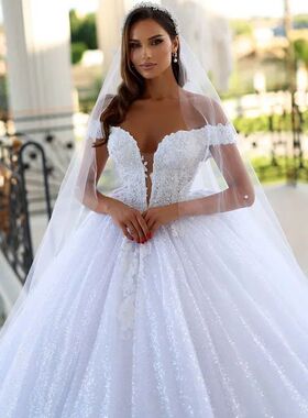 Customized Wedding Dresses Sparkly Women's  Tulle Backless A