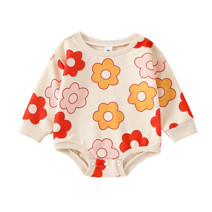 Pattern Round Baby Flower Romper Sleeve Newborn Long Neck