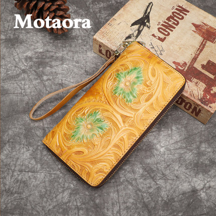 MOTAORA Women's Vintage Genuine Leather Wallet Coin Purse Fe