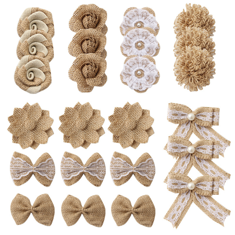 24/30pcs Burlap Flowers Set Rustic Rose Flower for Burlap De