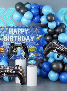Video Gamer Balloons Garland Arch Kit Blue Black Globos Game
