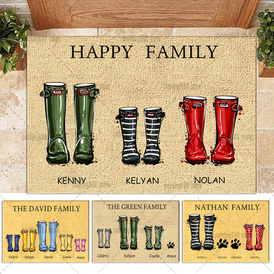 Custom Wellies Family Names Gift Personalized Doormat Family