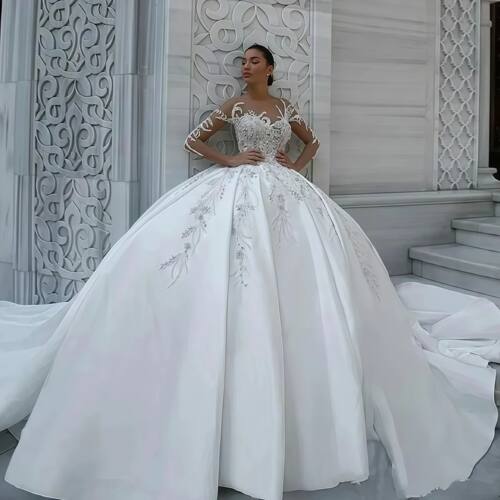 Saudi Arabia Wedding Dress Ball Gown Long Sleeve Appliques B