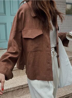 Safari Style Loose Cotton Linen Coat Jacket Women Spring Aut