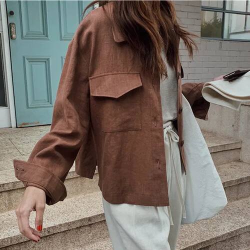 Safari Style Loose Cotton Linen Coat Jacket Women Spring Aut