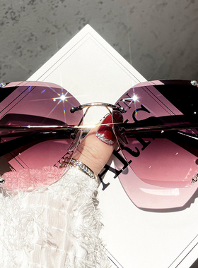 2022 Luxury Brand Design Vintage Rimless Rhinestone Sunglass