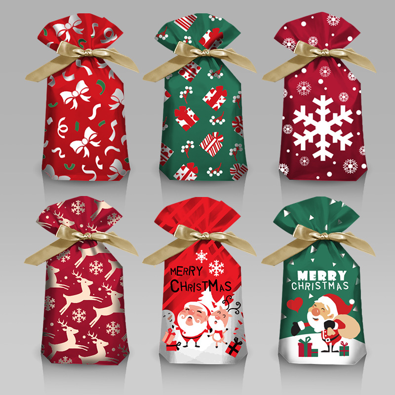 10pcs Santa Gift Bag Candy Bag Snowflake Crisp Drawstring Ba