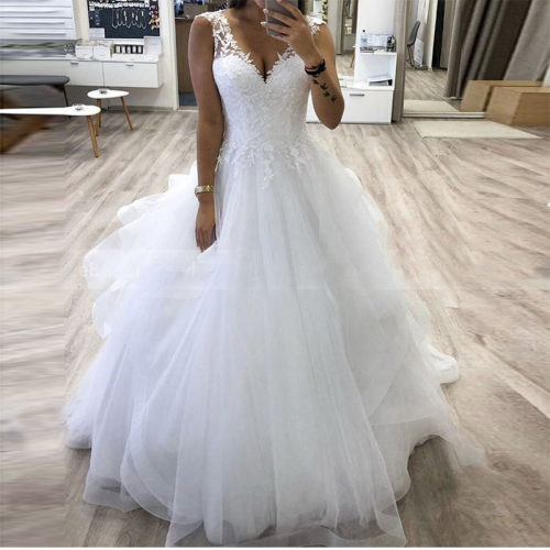 ZJ9210 V-neck Princess Ball Gown Wedding Dress With Tiered T