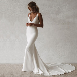 Boho Dress Mermaid Back Wedding Open Sexy Neck Gow