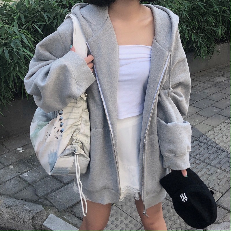 Oversize Women Hoodies 2022 New Casual Solid Zip Up Hooded S-封面