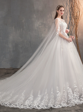2022 Chinese Wedding Dress With Long Cap Lace Wedding Gown W