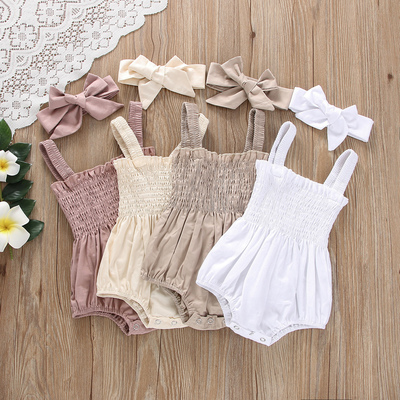 Infant Baby Girls Summer Elastic Jumpsuit Outfit Solid Color