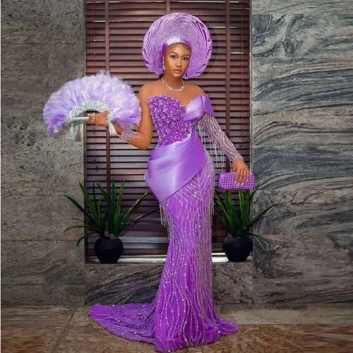 Customized 2026 Aso Ebi Style V-Neck Ball Dress Mermaid Luxu