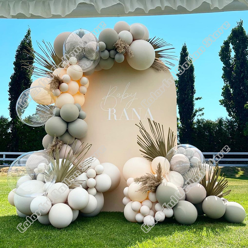 134pcs Double Cream Peach Balloon Arch Kit Transparent Green