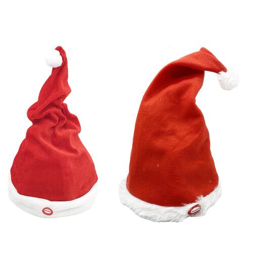 Electric Christmas Hat Red White Plush Santa Cap Music Danci