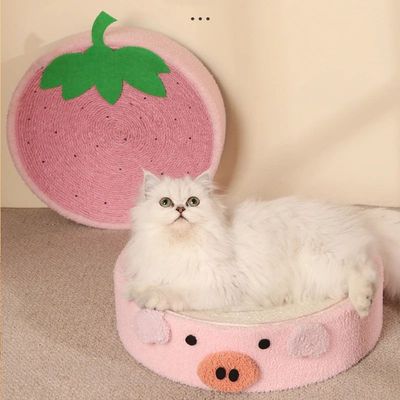 Cute Pig Cat Scratcher Sisal Weave Round Cat Scratching Pad