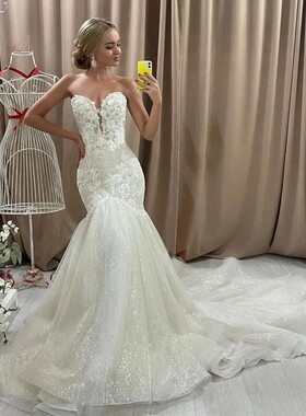 Shiny Sweetheart Mermaid Wedding Dresses for Women Strapless