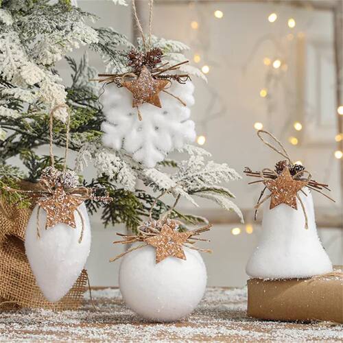 Dia 80MM White Christmas Ball Snowflake Water Drop Bell Chri