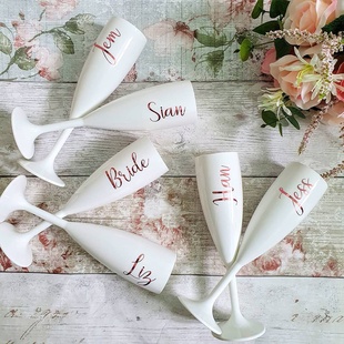 Personalised White Champagne Flute Bridal Party Gift Wedding