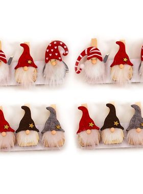 6pcs Christmas Swedish Gnome Decoration Wooden Clips DIY Pho