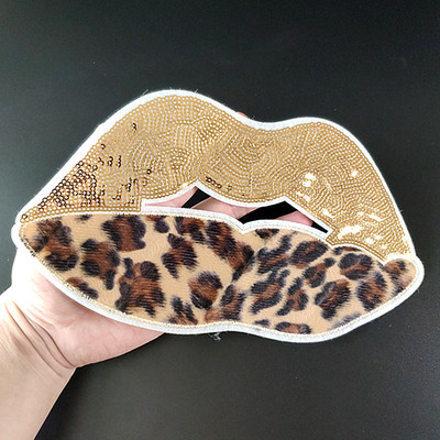 Leopard print Lips Iron On Patches For Clothing Sequins Bike