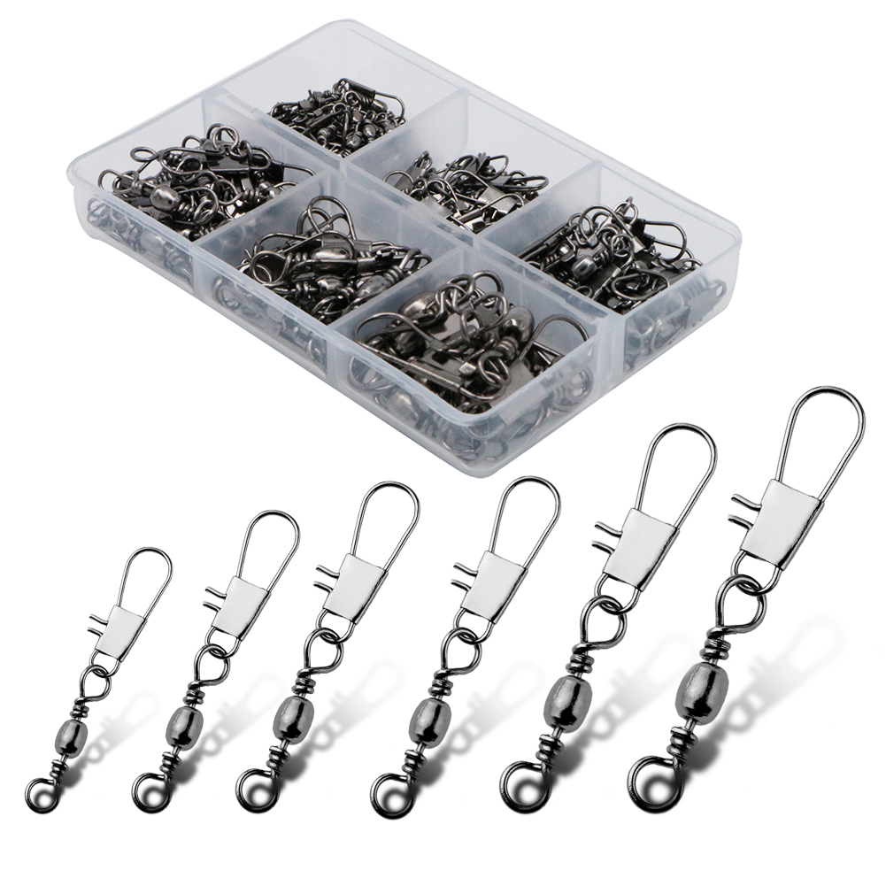 100pcs/box 6 Size Swivel Fishing Connector Snap Pin Rolling