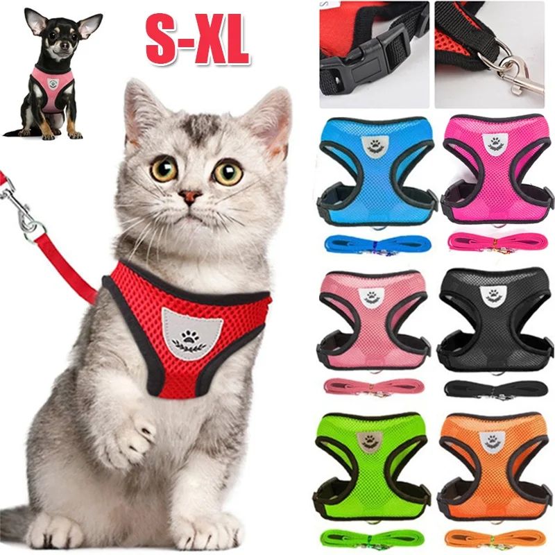 Cat Dog Harness with Lead Leash Adjustable Vest Polyester Me