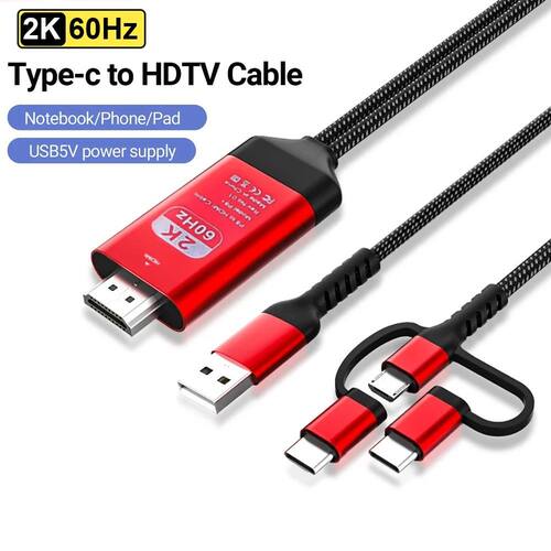 3 IN 1 USB C to HDMI-compatible Cable 2K 60Hz Micro USB Type