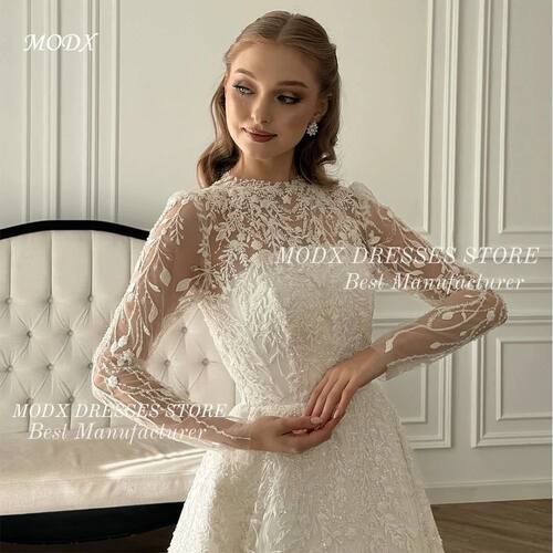 MODX Luxury Lace Embroidery Beading Wedding Dress Saudi Arab