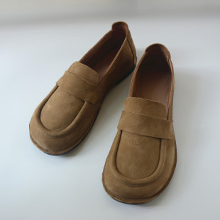 宽版 复古牛皮透气柔软休闲鞋 外贸夏 英伦风低跟真皮一脚蹬单鞋 男款