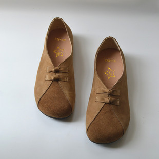 森棉麻外贸 透气休闲一脚蹬文艺佛系女鞋 五号馆 真皮复古柔软单鞋