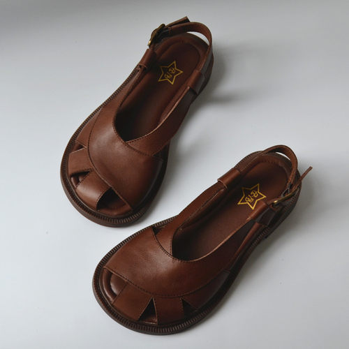 复古文艺罗马凉拖鞋真皮手工凉鞋