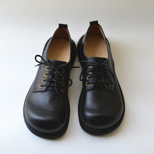 女款休闲真皮德比鞋高额翘头宽松丑萌大头鞋英伦复古经典皮鞋外贸